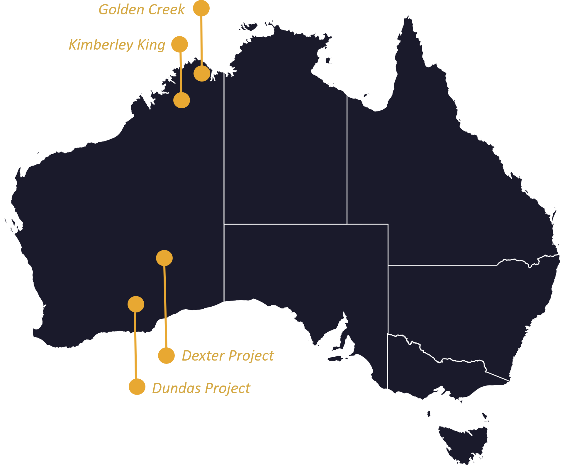 Map of Australia showing Suncrest Gold project locations
