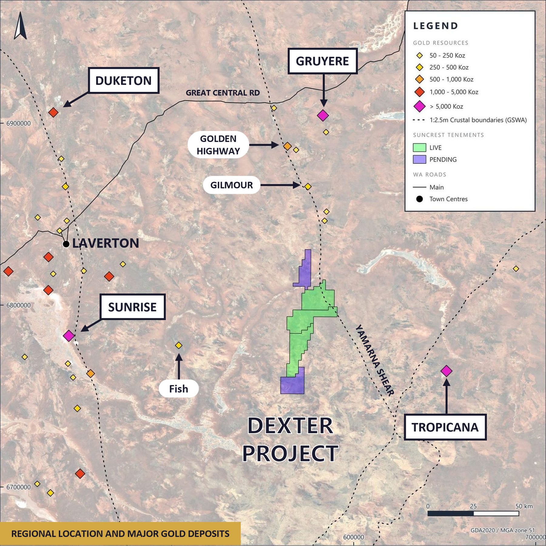 Dexter Project — regional location and major gold deposits of the East Laverton district